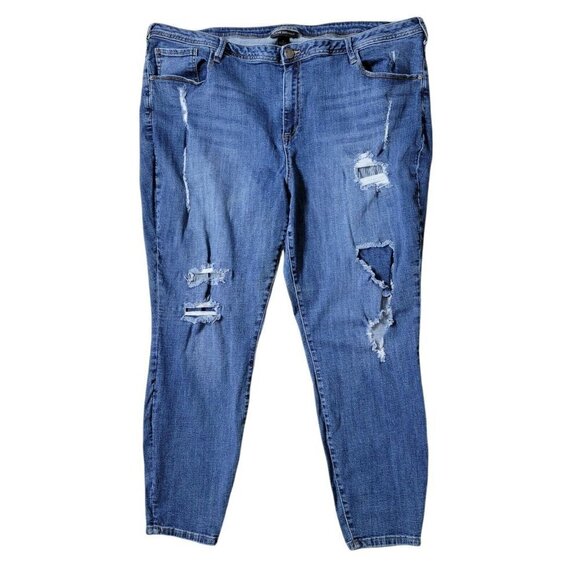 Lane Bryant Ankle Jeans Size 28 44X29 High Rise Distressed Ripped Medium Wash - Picture 1 of 9